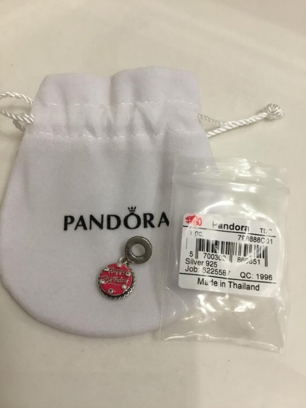 Pandora Pink Happy Birthday Cake Charm Sterling Silver 925 in Pandora Pouch NWT - Picture 3 of 5